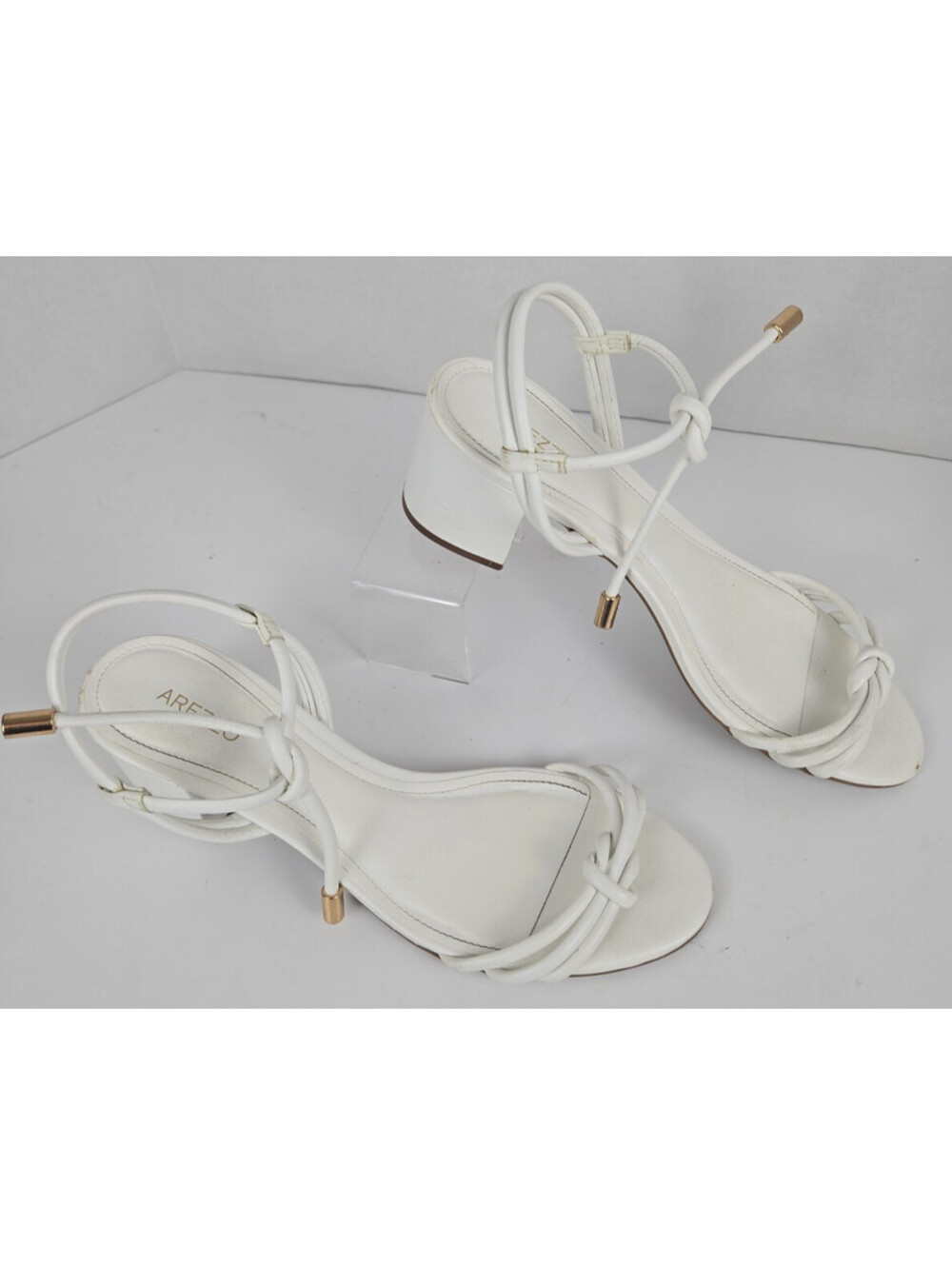 Arezzo White Camila Block Heel Leather Ankle Strap Sandal Size 8US Brazil